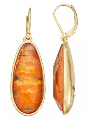 Napier Simulated Orange Abalone Teardrop Dangle Drop Pierced Earrings